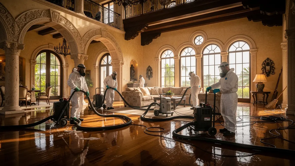 Water damage restoration crew working in Boca Raton Florida home
