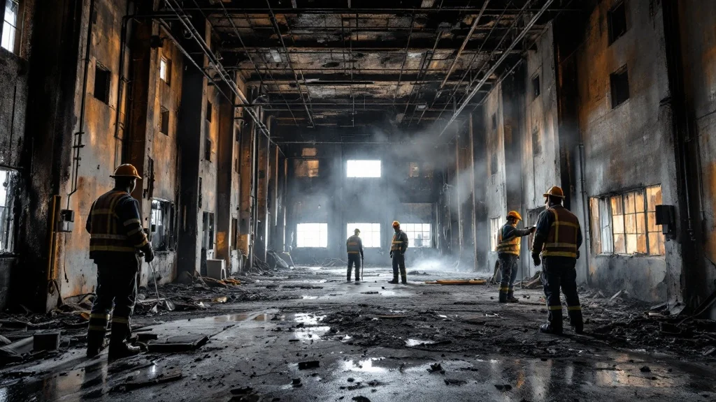 Commercial fire damage restoration crew in Florida commercial building