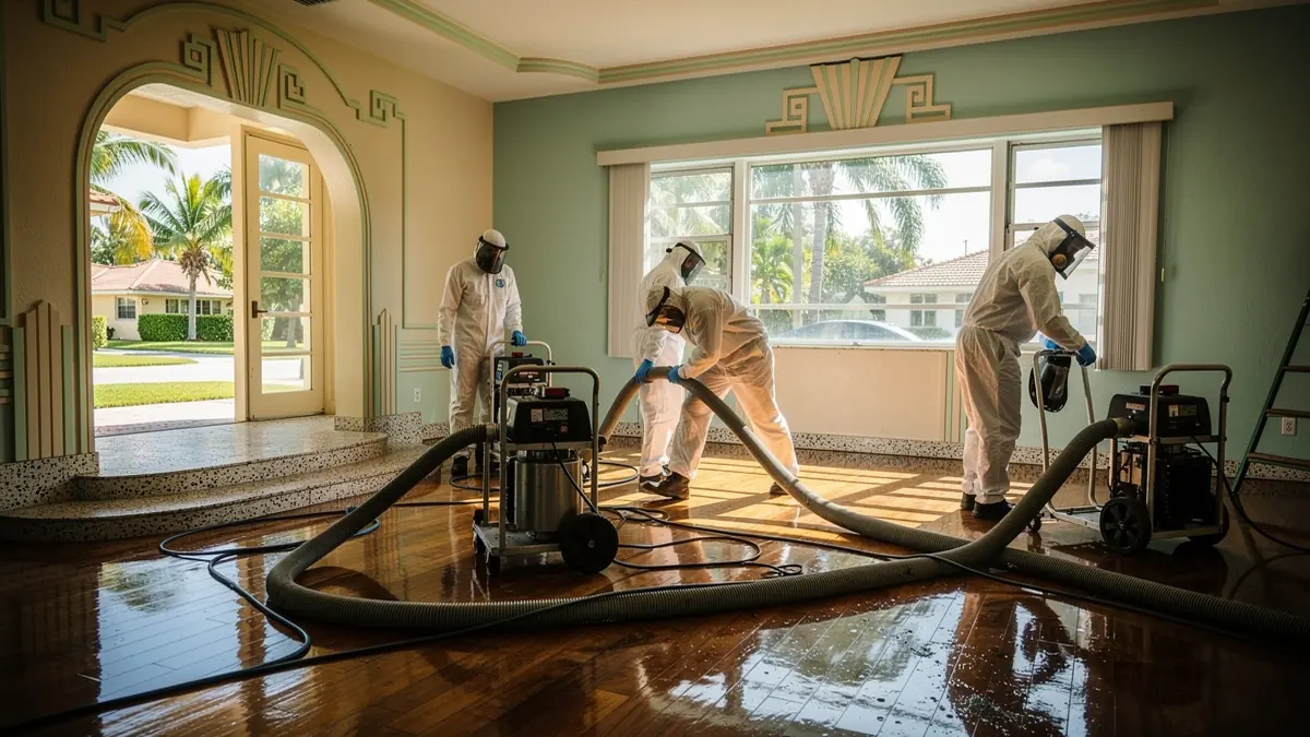 Water damage restoration crew working in Hollywood Florida home