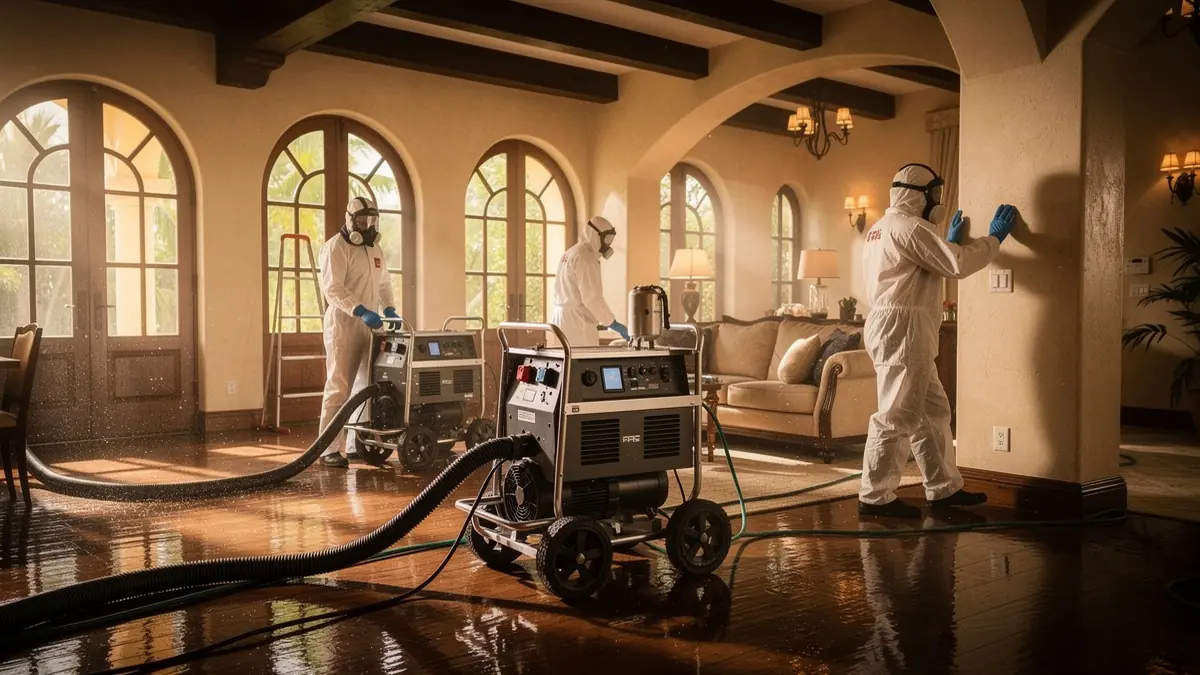 Water damage restoration crew working in Miami Florida home