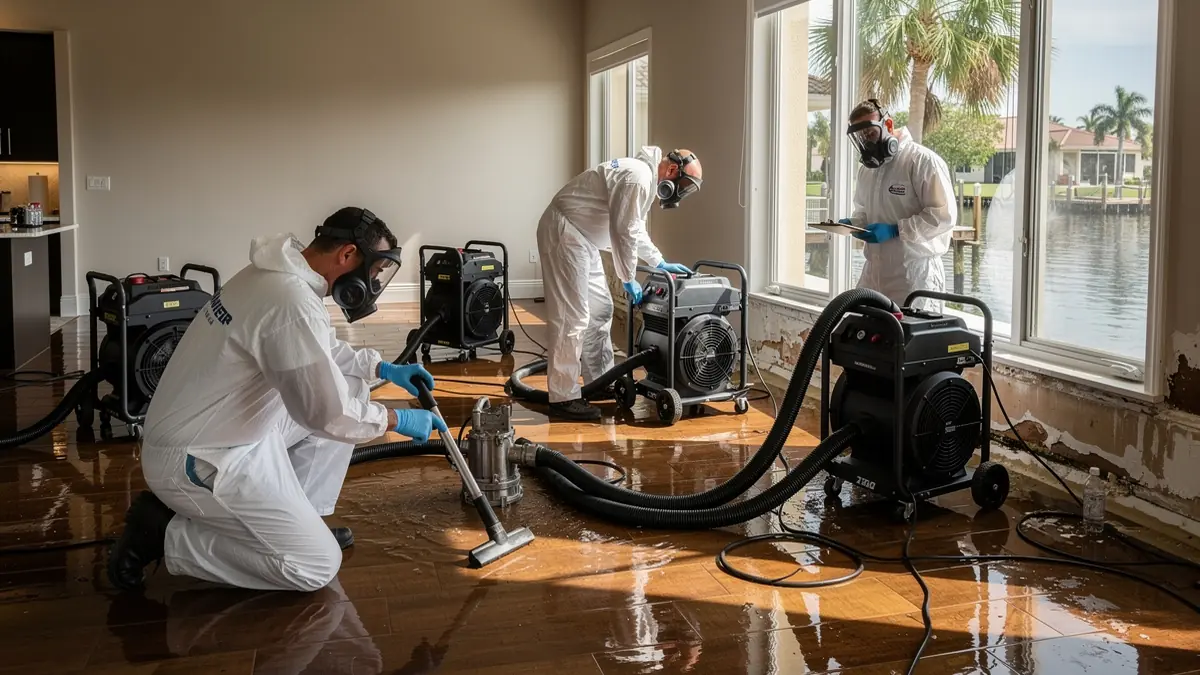 Water damage restoration crew working in North Port Florida home