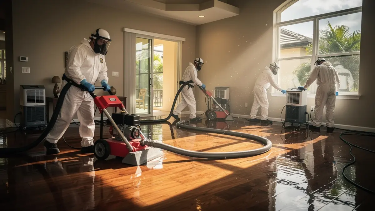 Water damage restoration crew working in Palm Bay Florida home