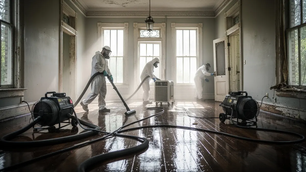 Water damage restoration crew working in Pensacola Florida home