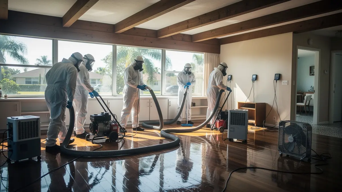 Water damage restoration crew working in Pompano Beach Florida home