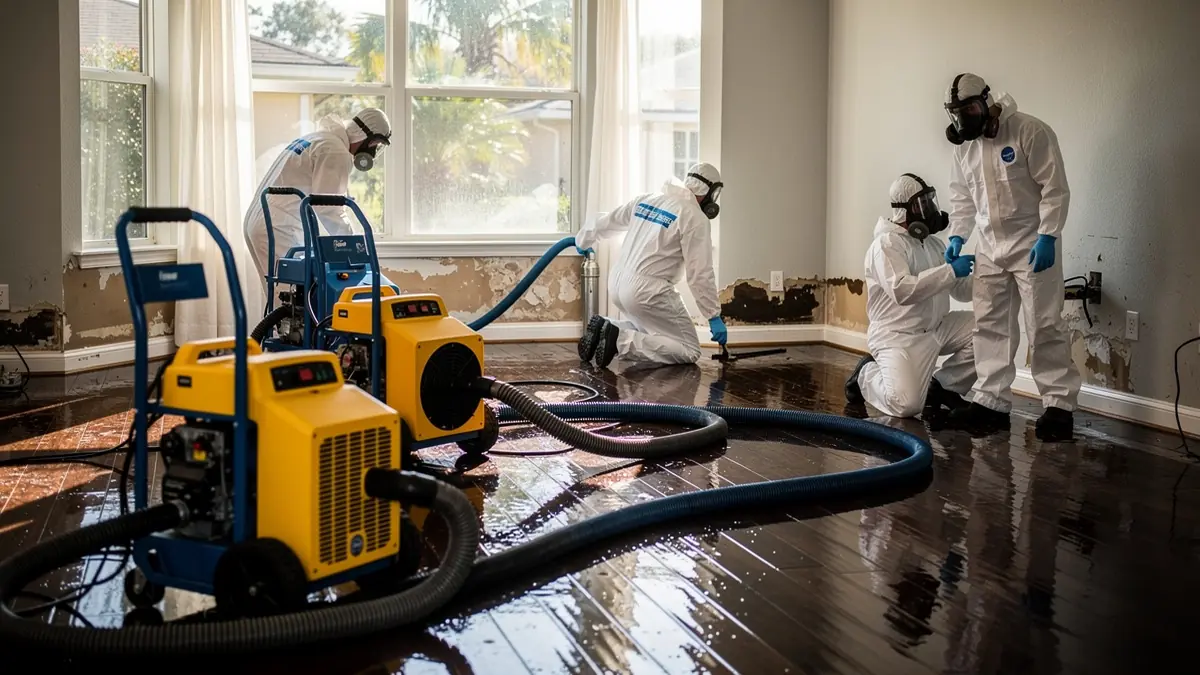 Water damage restoration crew working in Port Orange Florida home
