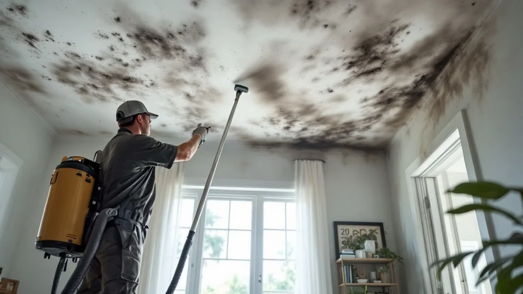 Smoke damage restoration technician cleaning ceiling in Florida home