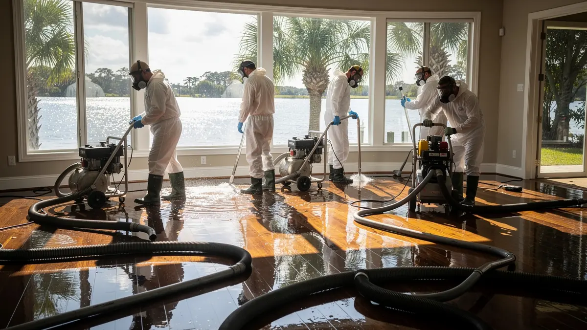 Water damage restoration crew working in Winter Haven Florida home